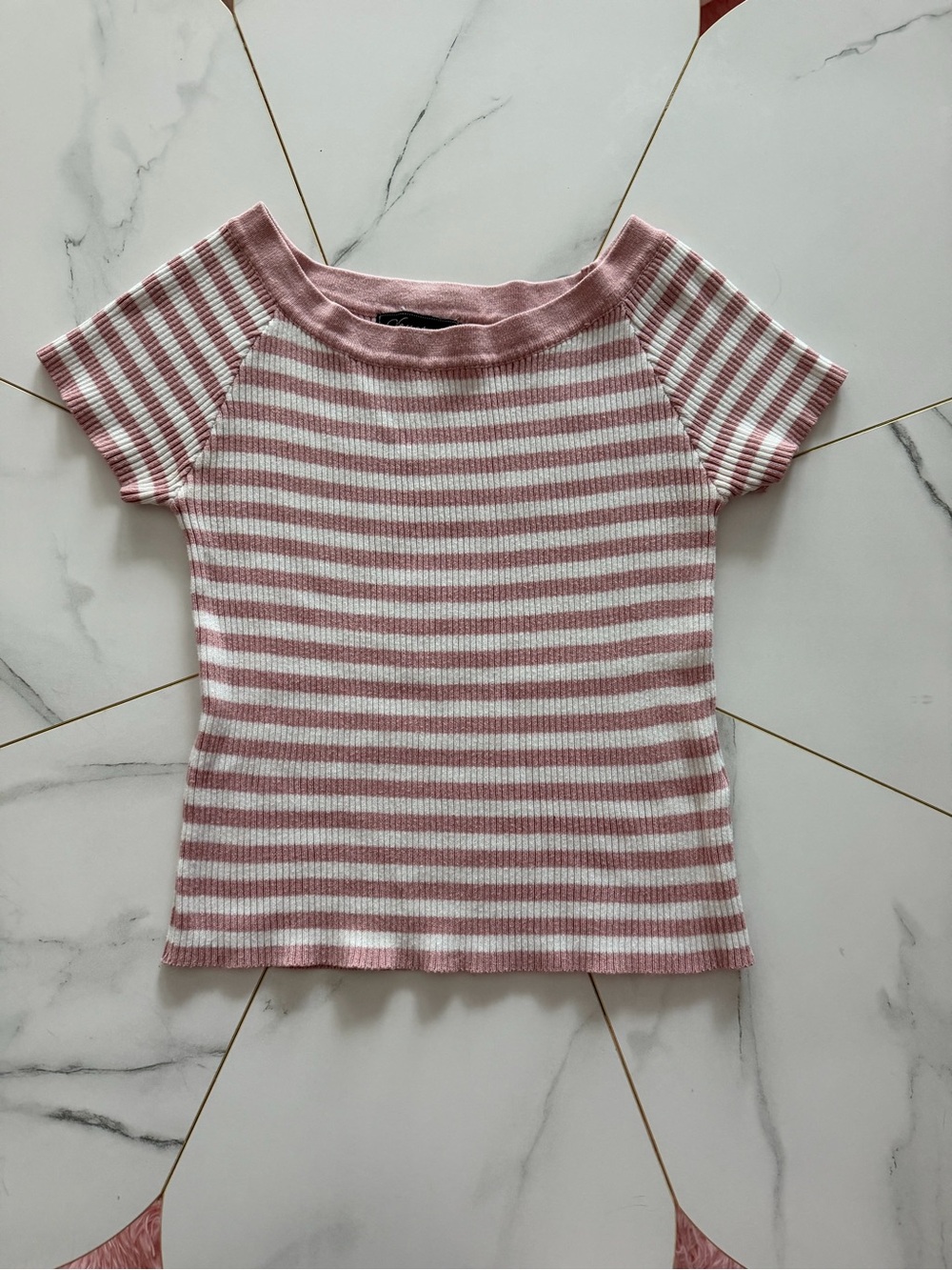 Venezia Pink & White‎ Striped Ribbed Top